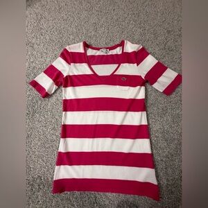 Lacoste Pink & White Preppy Stripe V-Neck Top – Size 40 (Women’s M/L Fit)